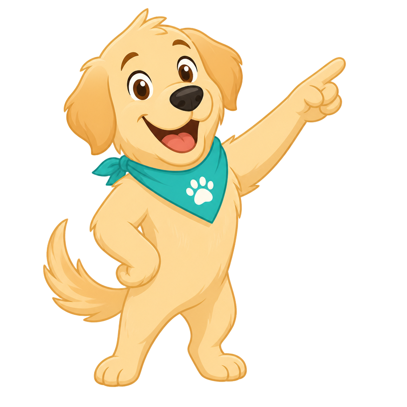 Mascote cachorro do PetCare apontando para a oferta